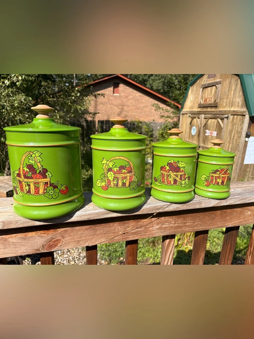Vintage Green Strawberry Canister Set - Unbranded